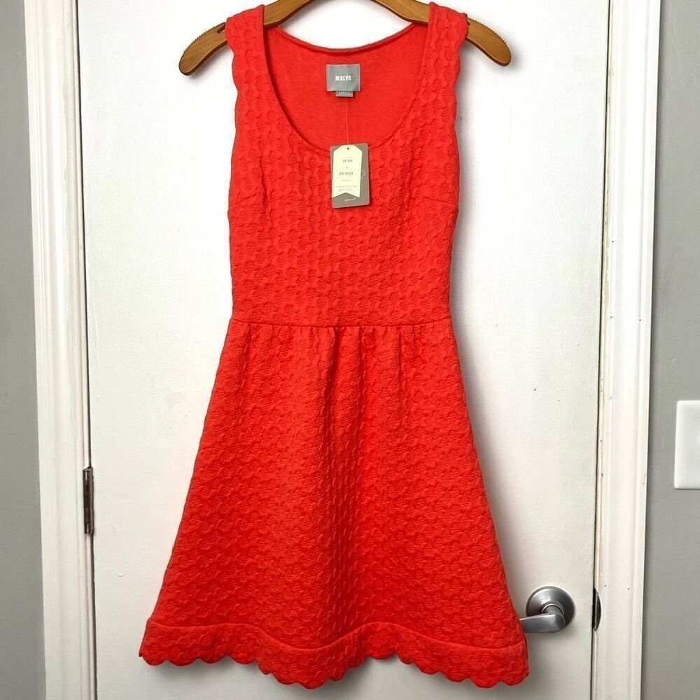 Anthropologie Maeve Coral Scalloped Sleeveless Dress‎ Lace Back Fit and Flare XS